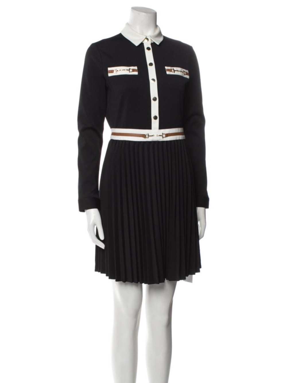 Maje Black Pleated Contrast-Trim Shirt Dress